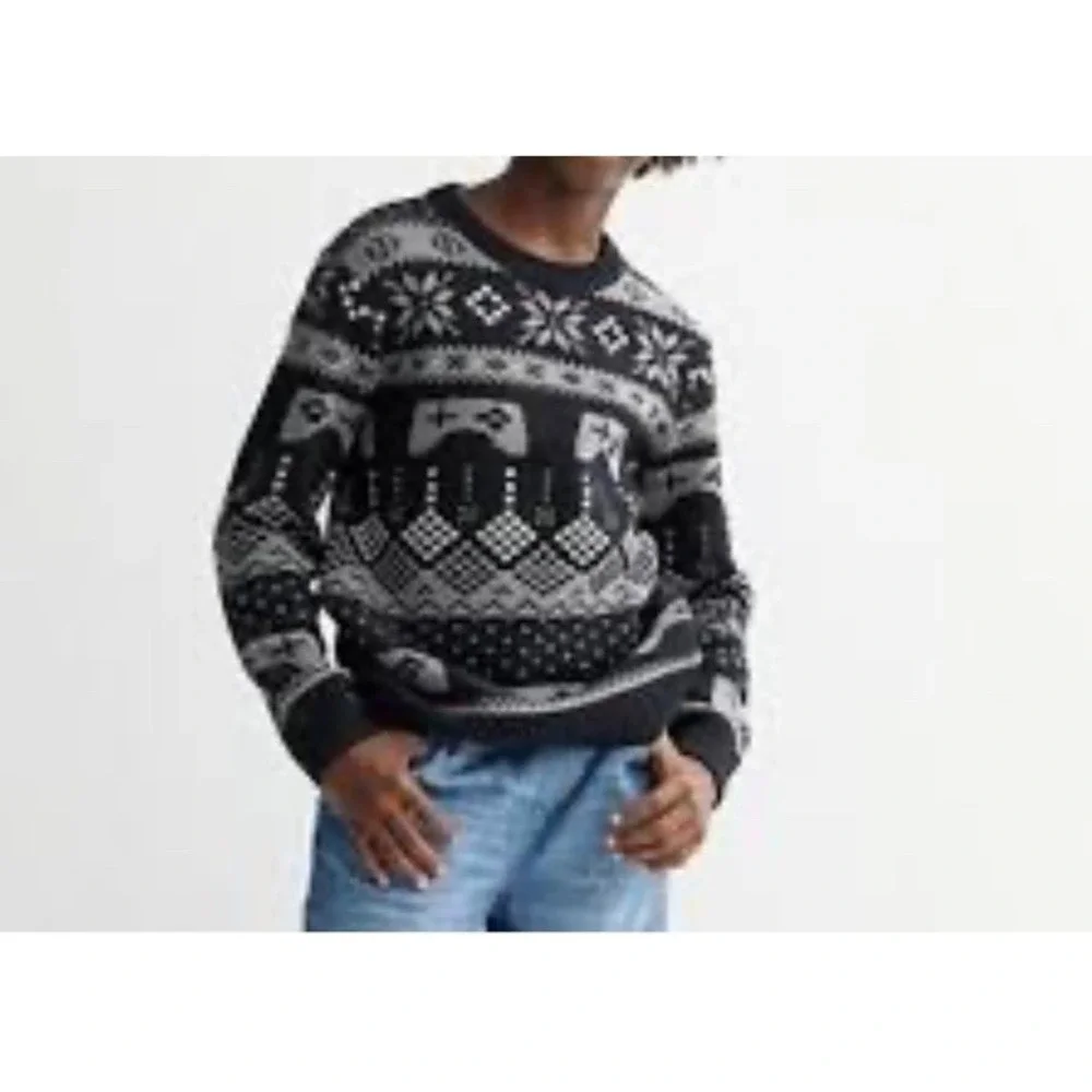 Holiday Boys Medium 10/12 Ugly Christmas Sweater Gamer Black/Gray New